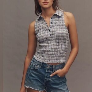 Anthropologie pilcro Blue Checkered Crop Top